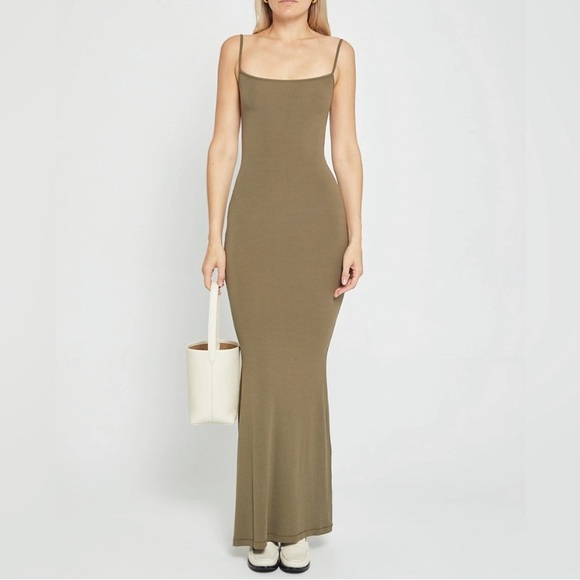 Skims Long Slip Dress | Green | Large | Soft Lounge